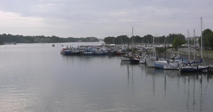 4K Helsinki Baltic Sea Finnish Bay lagoon, yachts, cruise liners view on cloudy summer day video in Finland, northern Europe