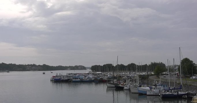 4K Helsinki Baltic Sea Finnish Bay lagoon, yachts, cruise liners view on cloudy summer day video in Finland, northern Europe