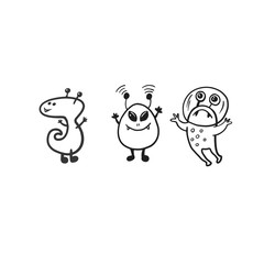 Aliens. Set of aliens. Vector doodle drawings.