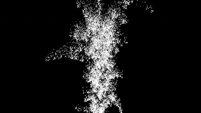 A series of shots striking in a line from the top down, and producing sparks and smoky trails. Yellow hues. Separated on pure black background, contains alpha channel.