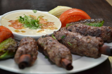 meat steak shish kebeb tahini