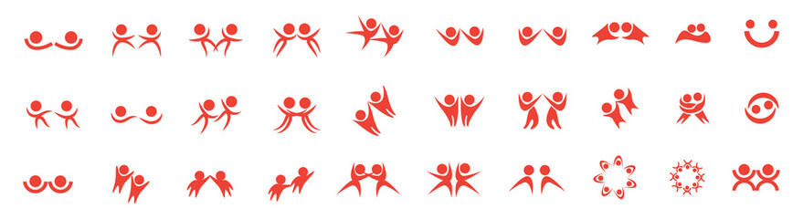 Abstract People Logo Set. Human Figure Isolated On White Background. Icons Collection For Human Success, Celebration Logo, Achievement Symbol And Activity. Different Happy People. Figure Logo, Vector