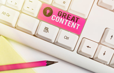 Handwriting text writing Great Content. Conceptual photo Satisfaction Motivational Readable...