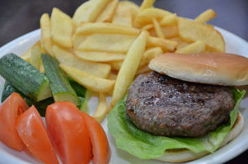hamburger with fries