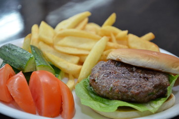 hamburger with fries