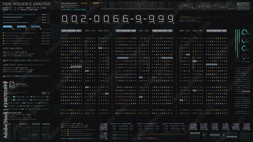 Poster Futuristic hi-tech user interface head up display with digital code and data info graphic telemetry information display for desktop screen background