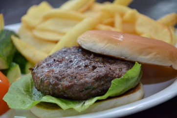 hamburger with fries