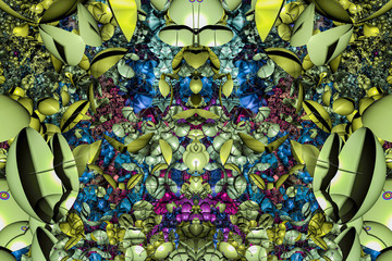 Naklejka premium 3D render. Fractal image of a 3D object. Fractal landscape. A colorful computer-generated image. The fractal background. Textures for the design. Abstract painting. Pattern.