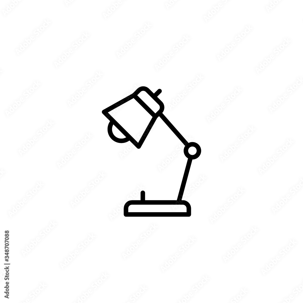 Poster table lamp vector icon in linear, outline icon isolated on white background