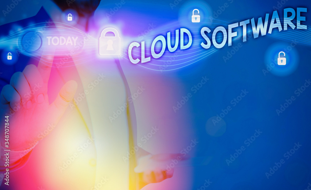 Poster handwriting text writing cloud software. conceptual photo programs used in storing accessing data ov