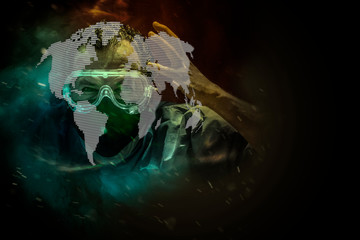 Stop the destruction of our planet. Concept of anger, stress, illness, frustration, coronavirus infection, death, pollution, economic depression, biodestruction, biohazard or biohazard