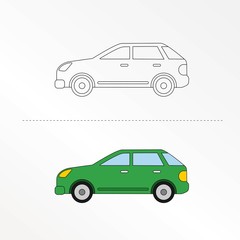 Cute Car Vector Design Illustration. Coloring book pages for kids.