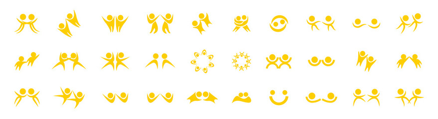 Abstract People Logo Set. Human Figure Isolated On White Background. Icons Collection For Human Success, Celebration Logo, Achievement Symbol And Activity. Different Happy People. Figure Logo, Vector