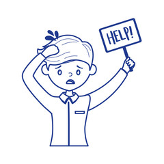 Obraz premium stressed worker with help placard isolated icon design