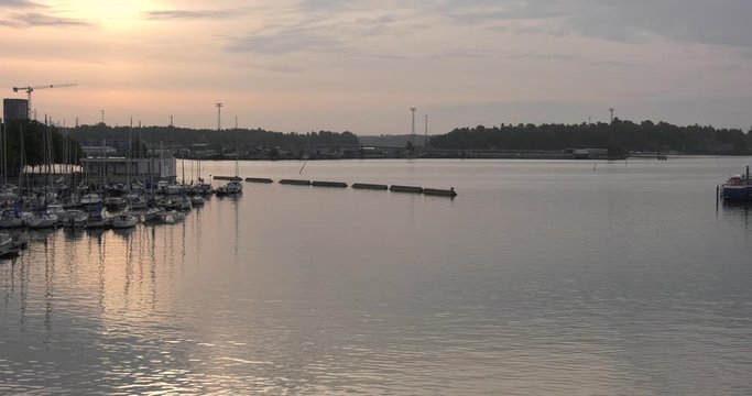 4K Helsinki Baltic Sea Finnish Bay lagoon, yachts, cruise liners view on cloudy summer day video in Finland, northern Europe