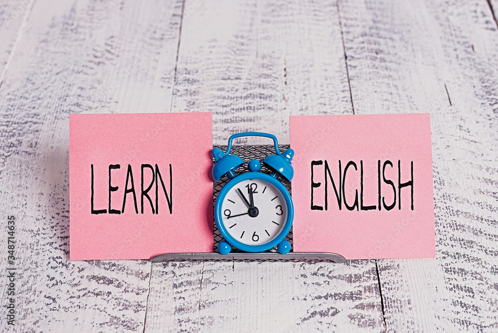Poster writing note showing learn english. business concept for universal language easy communication and u
