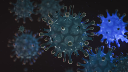 Coronavirus covid-19 outbreak illustration concept, health threatening virus. 3d illustration.