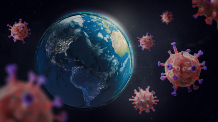 Coronavirus Covid-19 attacking planet earth. 3d illustration. © YOUNEED.GRAPHICS