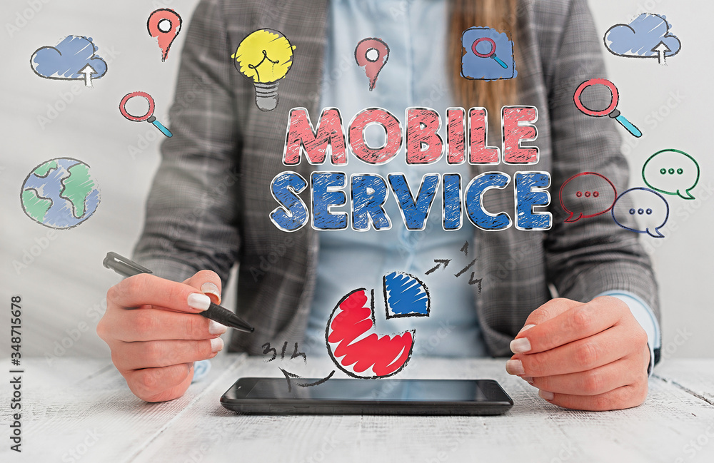 Poster handwriting text mobile service. conceptual photo radio communication utility between mobile and lan