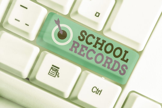 Writing note showing School Records. Business concept for Information that is kept about a child at school Biography