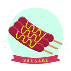 Sausage Grill Meat Barbecue. Flat Icon Vector Design