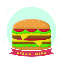 Burger Fastfood Menu. Flat Vector Icon Design