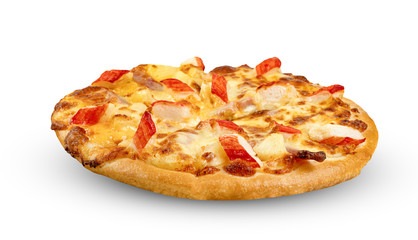 Ham&Crab Sticks pizza on isolated on white background