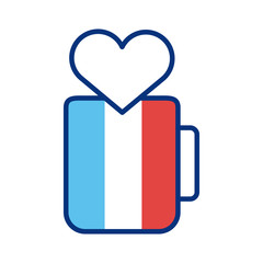 france flag in mug with heart line style