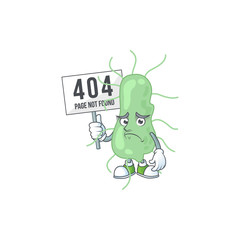 gloomy face of salmonella cartoon character with 404 boards
