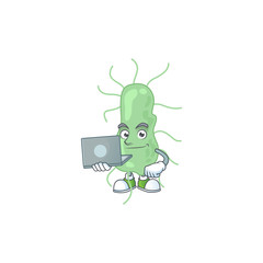 Diligent salmonella cartoon drawing concept working from home with laptop