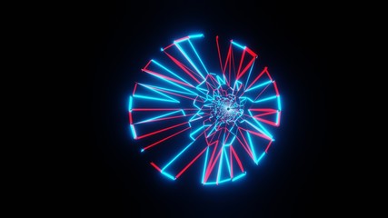 Abstract minimal colorful background. 3D render of geometric shape. Tunnel. Neon light