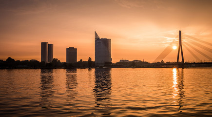 Sunset in Riga over a river of Daugava