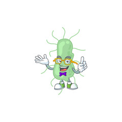 Cartoon character design of nerd salmonella with weird glasses
