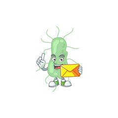 A cartoon picture of salmonella bring brown envelope