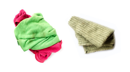 Old dirty torn rag isolated on white background. Cleaning rag.
