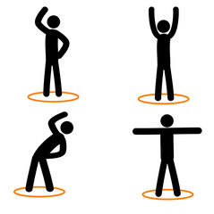 Stick man in various poses engaged in sports. Social distance in sports activities. Prevention of coronavirus. Covid-19