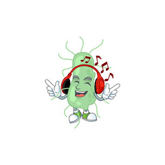 Cartoon drawing design of salmonella listening to the music with headset