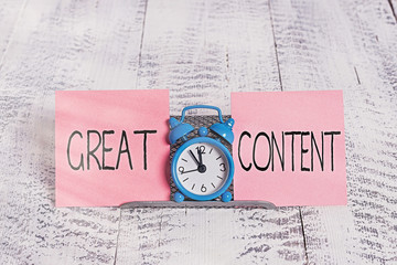 Writing note showing Great Content. Business concept for Satisfaction Motivational Readable...