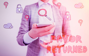 Text sign showing Favor Returned. Business photo showcasing Good deed for someone who has done a...