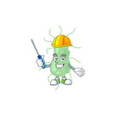 A cartoon image of salmonella in a automotive character