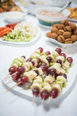Fruit sticks with grapes,apple, melon, pear