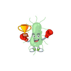 Proudly face of boxing winner salmonella cartoon character design