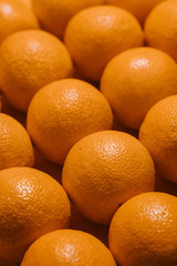 close up row of fresh oranges. angled top view