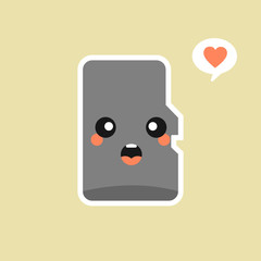 cute and kawaii micro sd card in flat style vector illustration . concept of device, gadget, multimedia, internet, store file, personal electronics, data transfer, web. flat style modern logo design