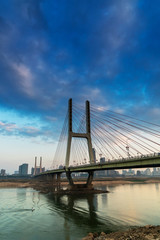 Cable stayed bridge at sunset