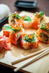 Sushi maki rolls with caviar and masago caviar