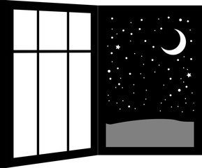 Monochrome Open window frame at night