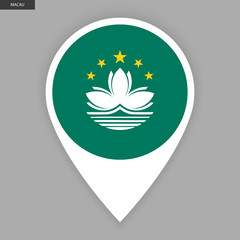 Macao marker icon on grey background. Macau pin icon isolated on grey background.