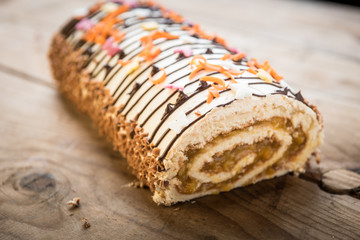 Sweet roulade with apple jam filling