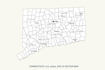 conneticut map. vector map of conneticut, U.S. states.